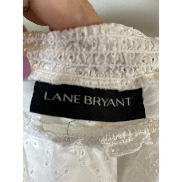 Lane Bryant Milkmaid Top 3X White Off Shoulder Smock Eyelet Neutral Coquette 80s - Picture 3 of 14